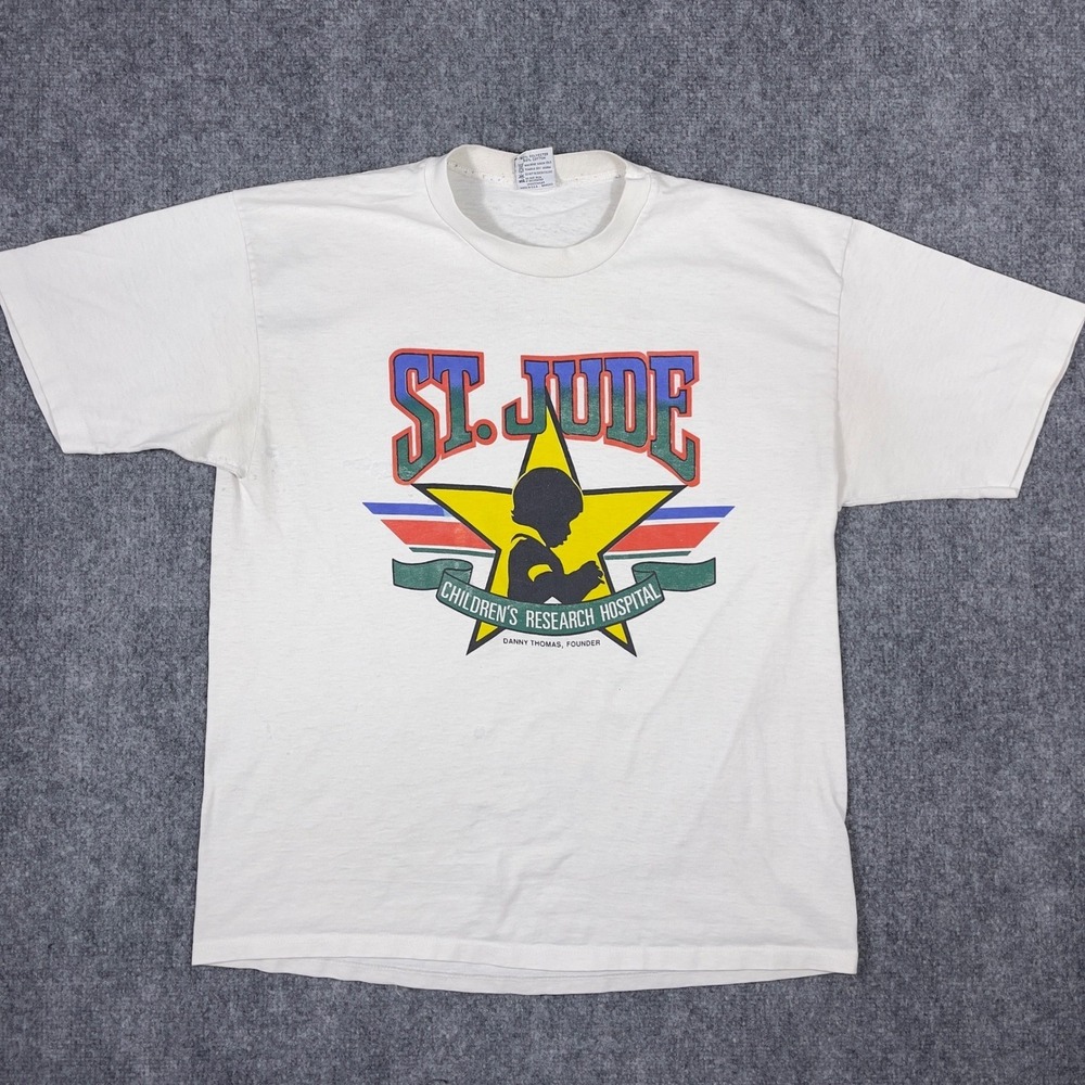 Cal Cru St Jude Childrens Hospital T-Shirt Mens XL White Vintage 90s USA Made